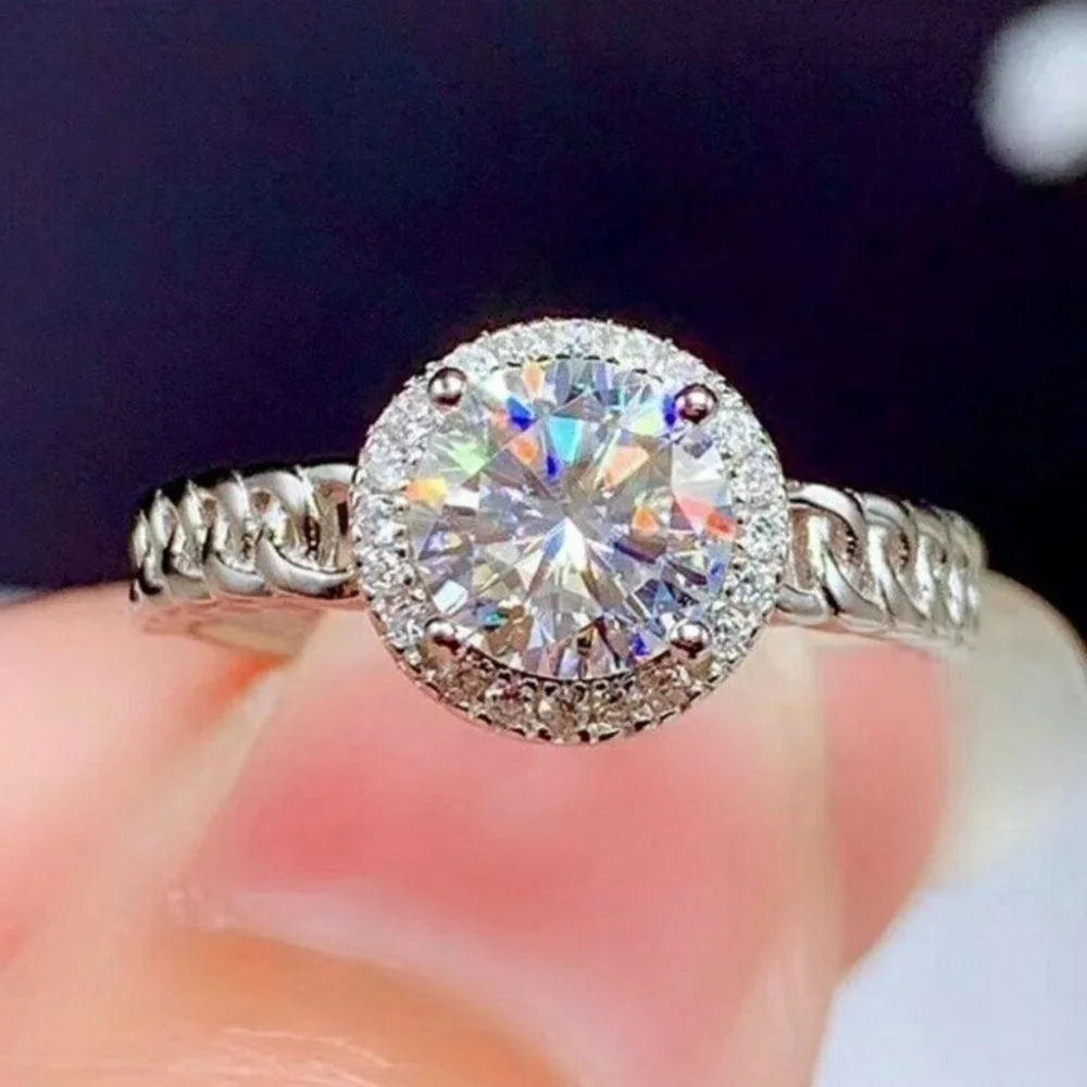 Gorgeous New 925 Silver 6ct Diamond Halo Ring